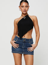 Faya Low Rise Denim Mini Skirt Dark Blue
