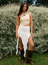Peachey Asymmetric Ruffle Midi Skirt White