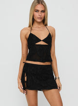 Wild Card Beaded Tie Mini Skirt Black