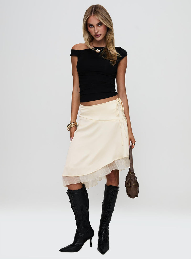 Rosemead Satin Midi Skirt Cream