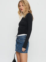 Nickei Denim Mini Skirt Mid Wash Lower Impact