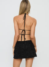 Wild Card Beaded Tie Mini Skirt Black