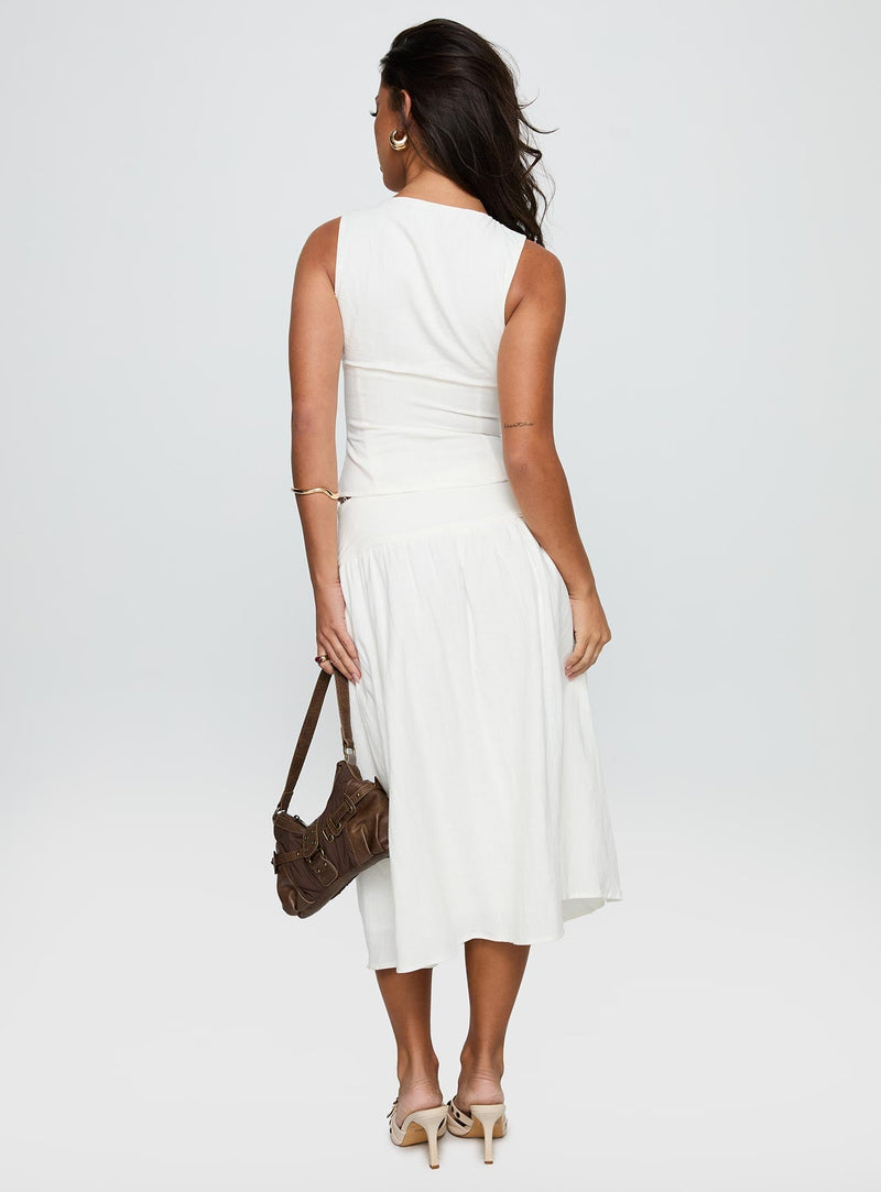 Heart Of Gold Linen Blend Midi Skirt White