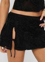 Wild Card Beaded Tie Mini Skirt Black