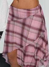 Anali Asymmetrical Midi Skirt Pink / Multi Check
