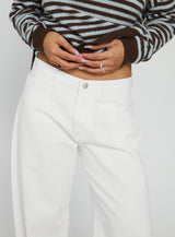 Kaio Mid Rise Barrel Leg Denim Jeans White