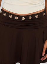 Amryn Eyelet Mini Skirt Brown