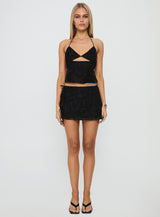 Wild Card Beaded Tie Mini Skirt Black
