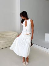 Heart Of Gold Linen Blend Midi Skirt White