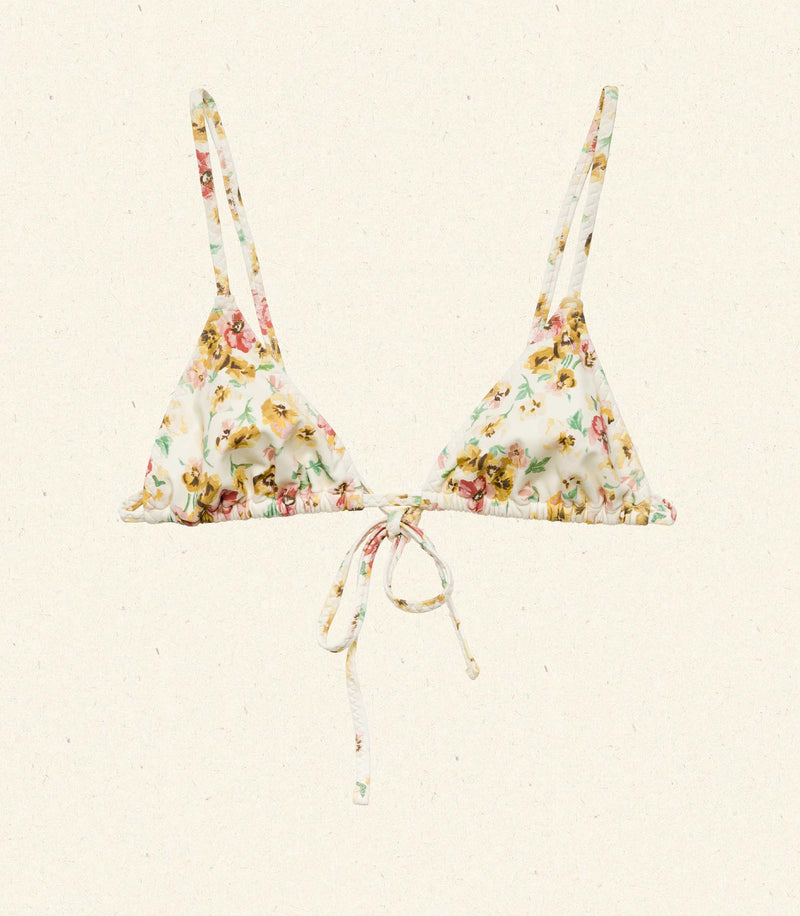 CAPRI BIKINI TOP -- CITRON PANSY FLORAL