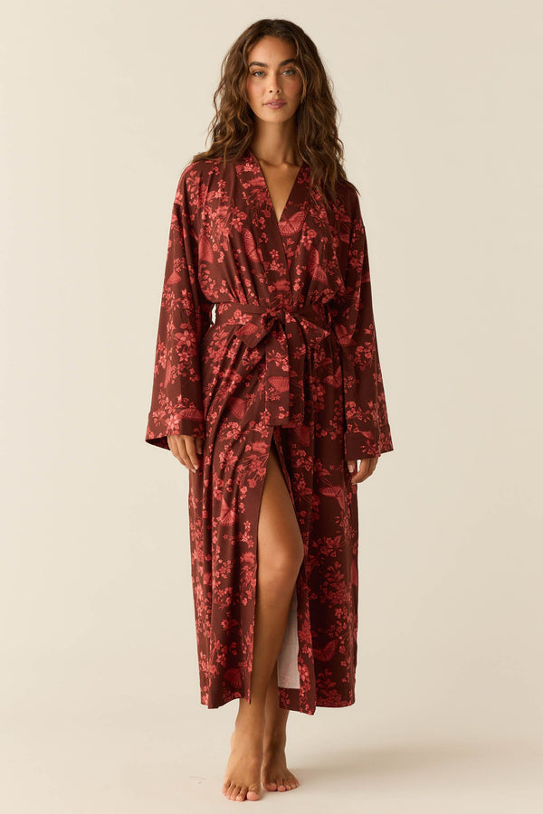 Kaia Cloud Jersey Kimono Robe in Botanical