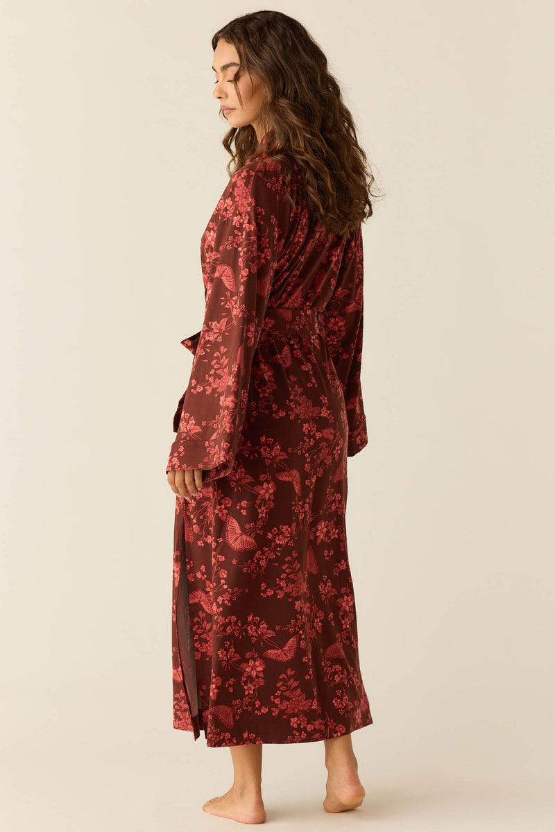 Kaia Cloud Jersey Kimono Robe in Botanical