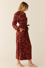 Skyler Cloud Jersey Banded Long Robe in Botanical