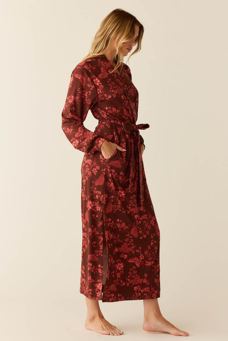 Skyler Cloud Jersey Banded Long Robe in Botanical