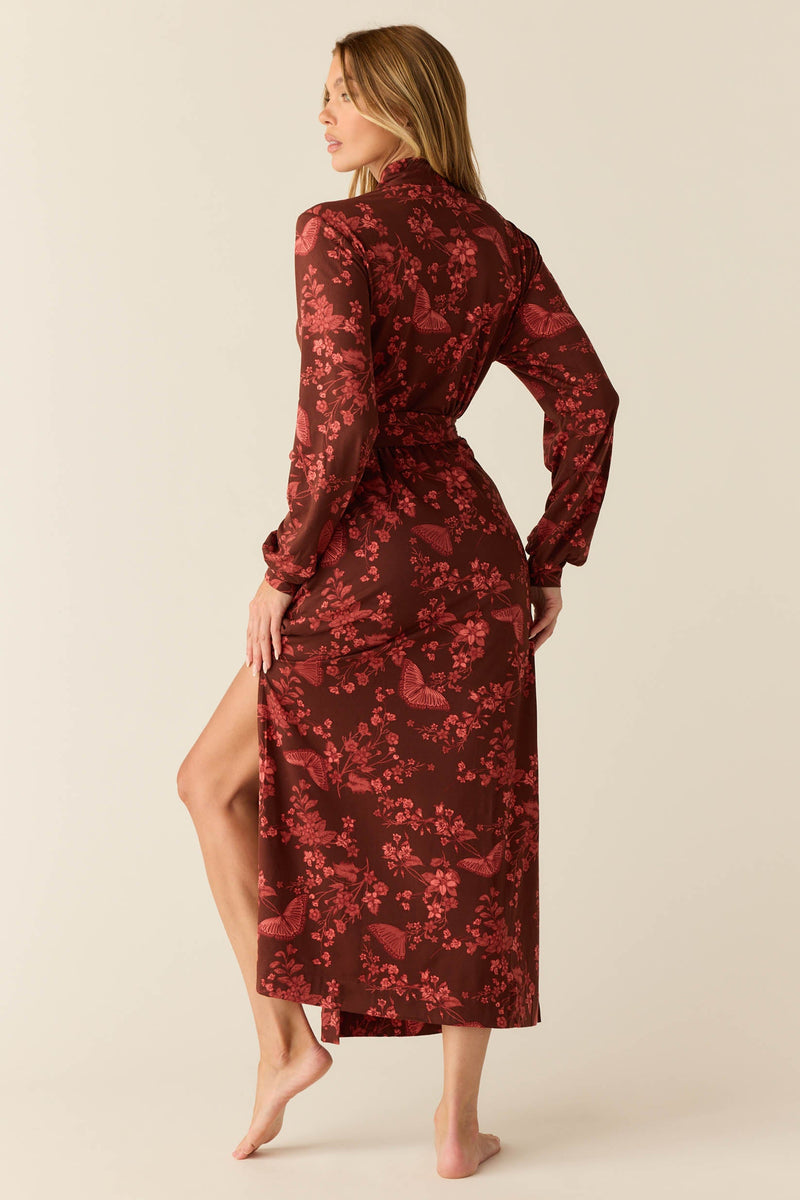 Skyler Cloud Jersey Banded Long Robe in Botanical