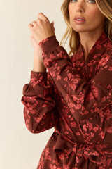 Skyler Cloud Jersey Banded Long Robe in Botanical