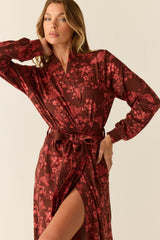 Skyler Cloud Jersey Banded Long Robe in Botanical