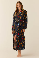 Skyler Cloud Jersey Banded Long Robe in Mystic