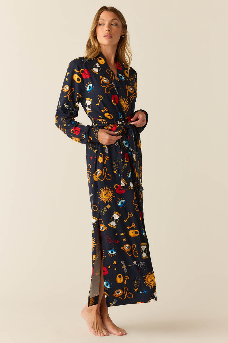 Skyler Cloud Jersey Banded Long Robe in Mystic