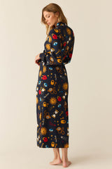 Skyler Cloud Jersey Banded Long Robe in Mystic