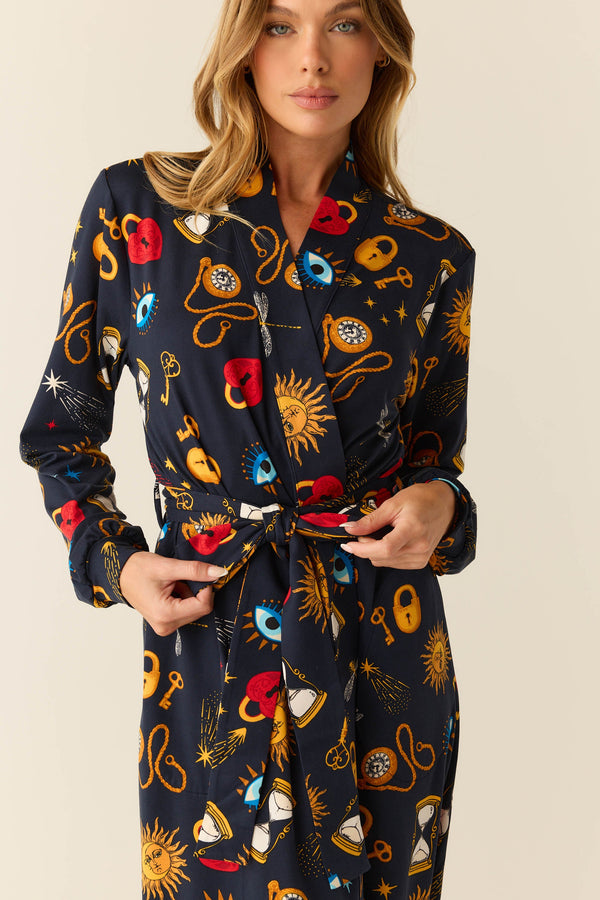 Skyler Cloud Jersey Banded Long Robe in Mystic