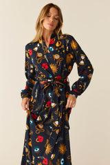Skyler Cloud Jersey Banded Long Robe in Mystic