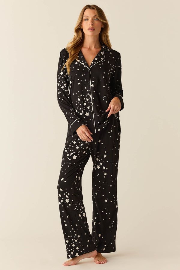 Winter Cloud Jersey PJ Set in Black Stars