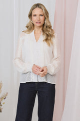 Lace Trim High Neck Long Sleeve Blouse