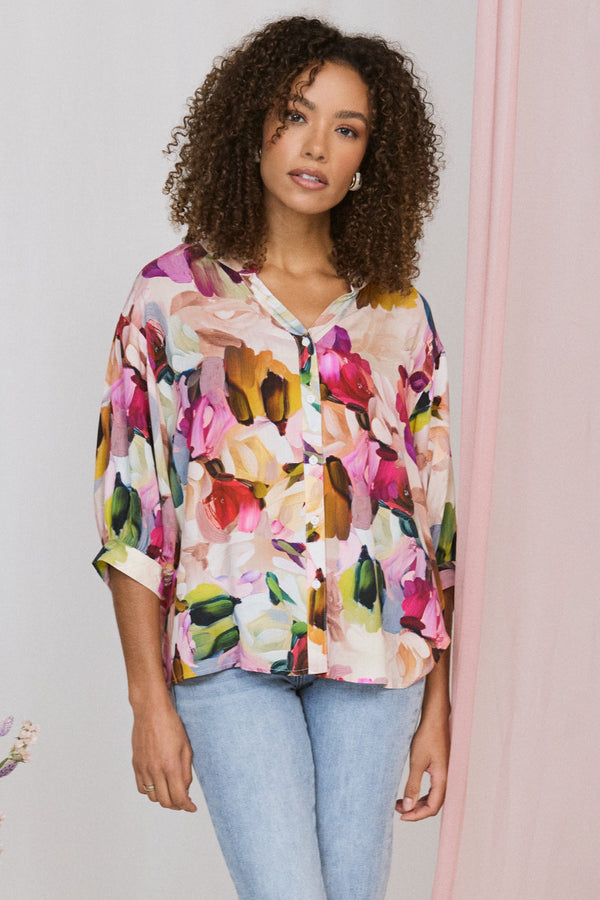 Brushstroke Print 3/4 Sleeve Shirt