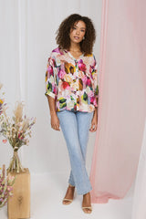 Brushstroke Print 3/4 Sleeve Shirt