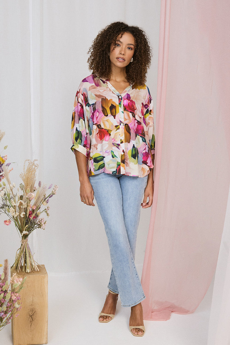 Brushstroke Print 3/4 Sleeve Shirt