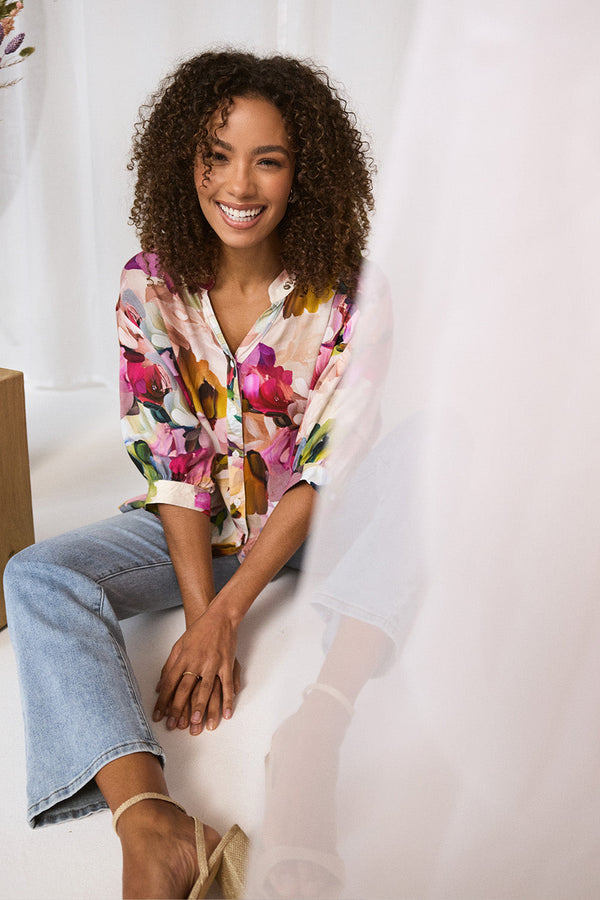 Brushstroke Print 3/4 Sleeve Shirt