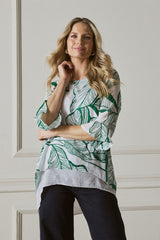 Leaf Print 3/4 Sleeve Layered Tunic Top