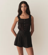 LARUE LINEN SHORT -- BLACK