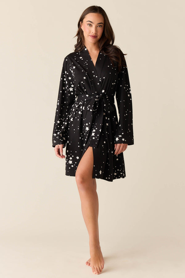 Meadow Cloud Jersey Classic Short Robe in Black Stars