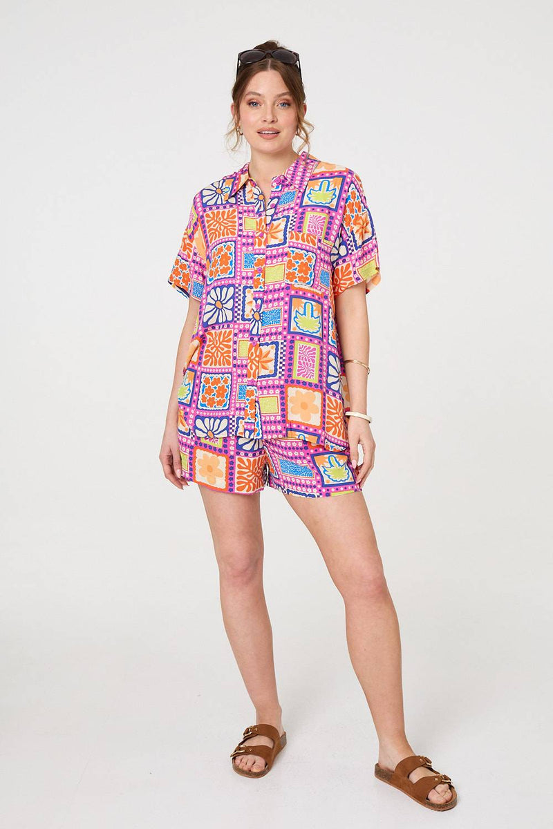 Patchwork Print Short Sleeve Shirt