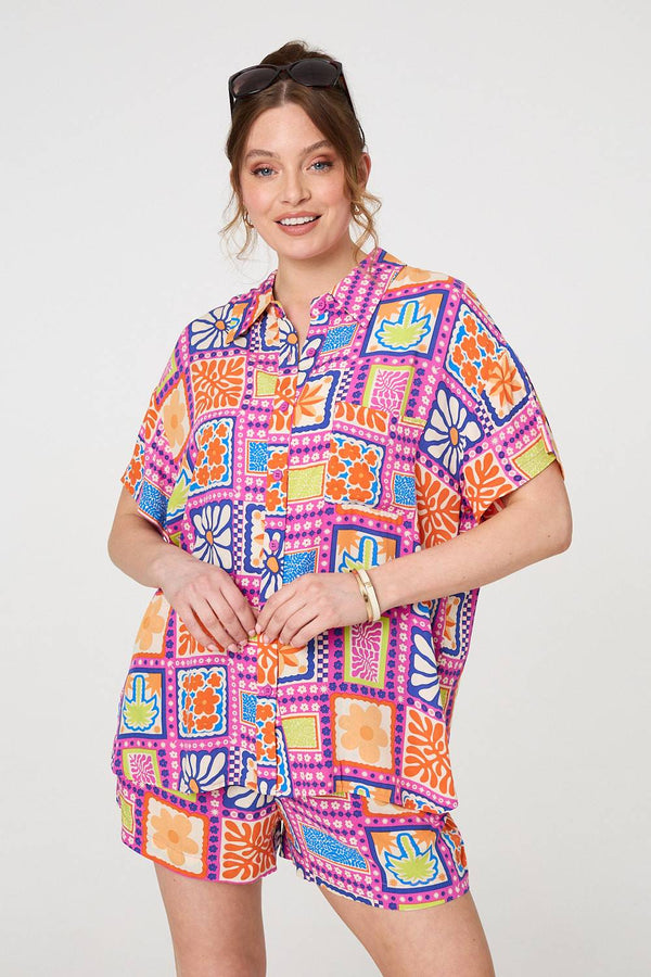 Patchwork Print Short Sleeve Shirt