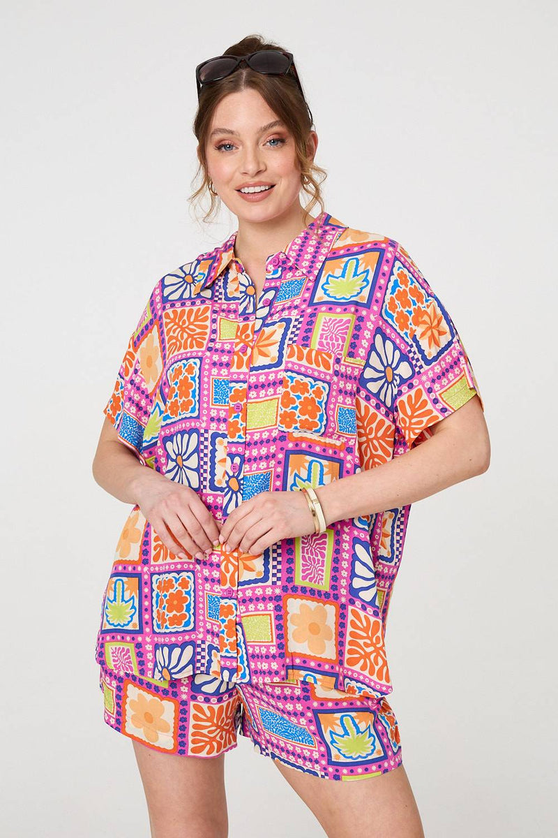 Patchwork Print Short Sleeve Shirt