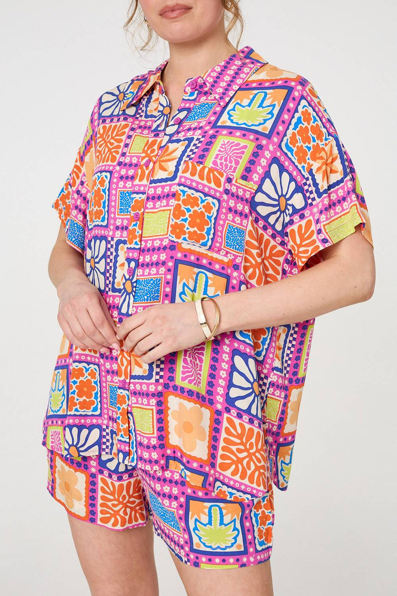 Patchwork Print Short Sleeve Shirt