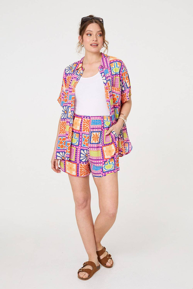 Patchwork Print Short Sleeve Shirt