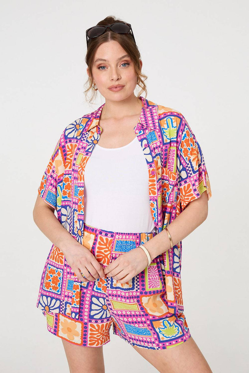 Patchwork Print Short Sleeve Shirt