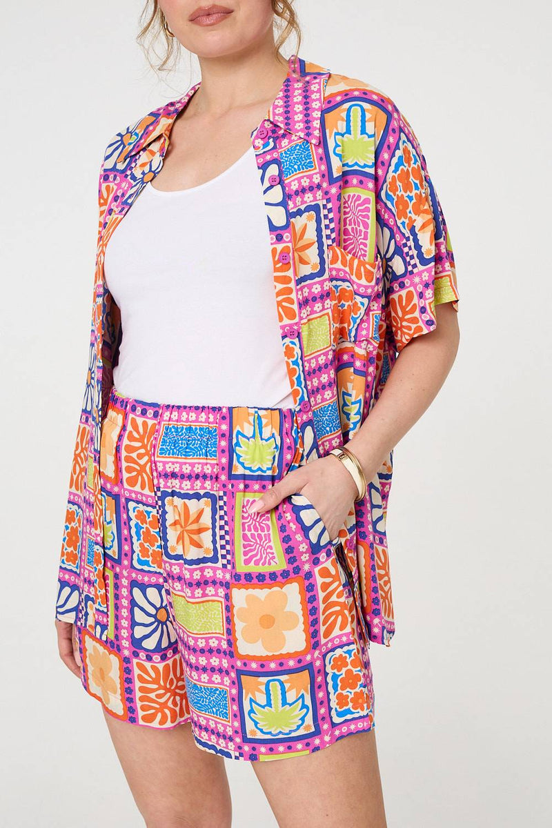 Patchwork Print Short Sleeve Shirt