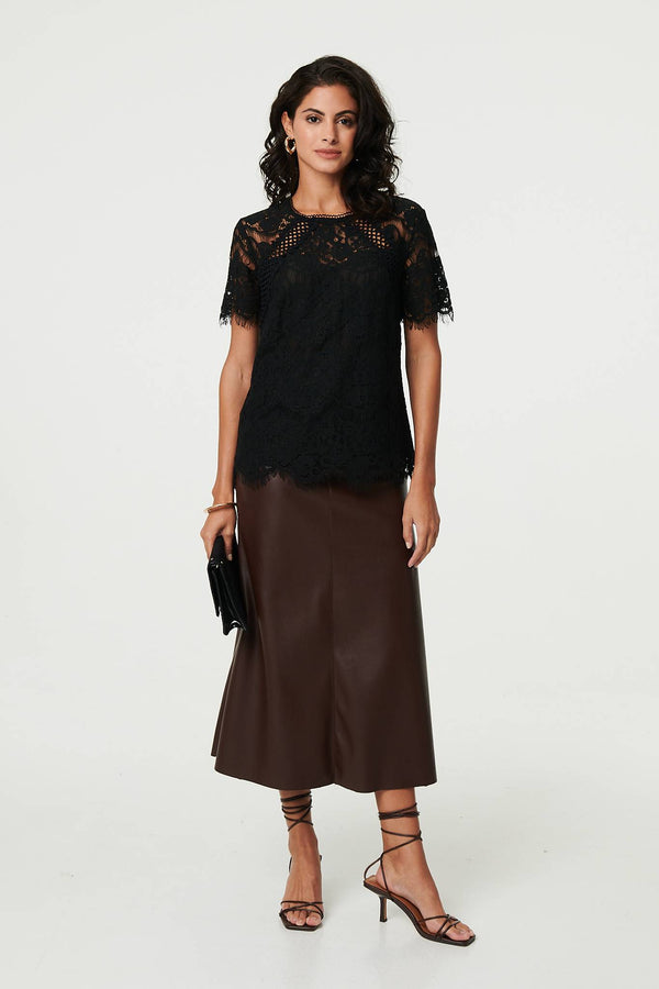 Lace Overlay Short Sleeve Blouse