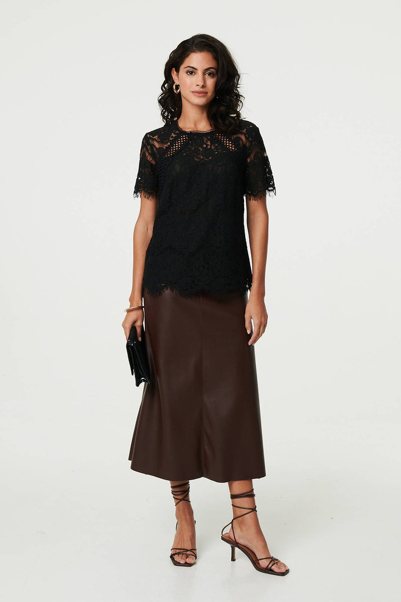 Lace Overlay Short Sleeve Blouse