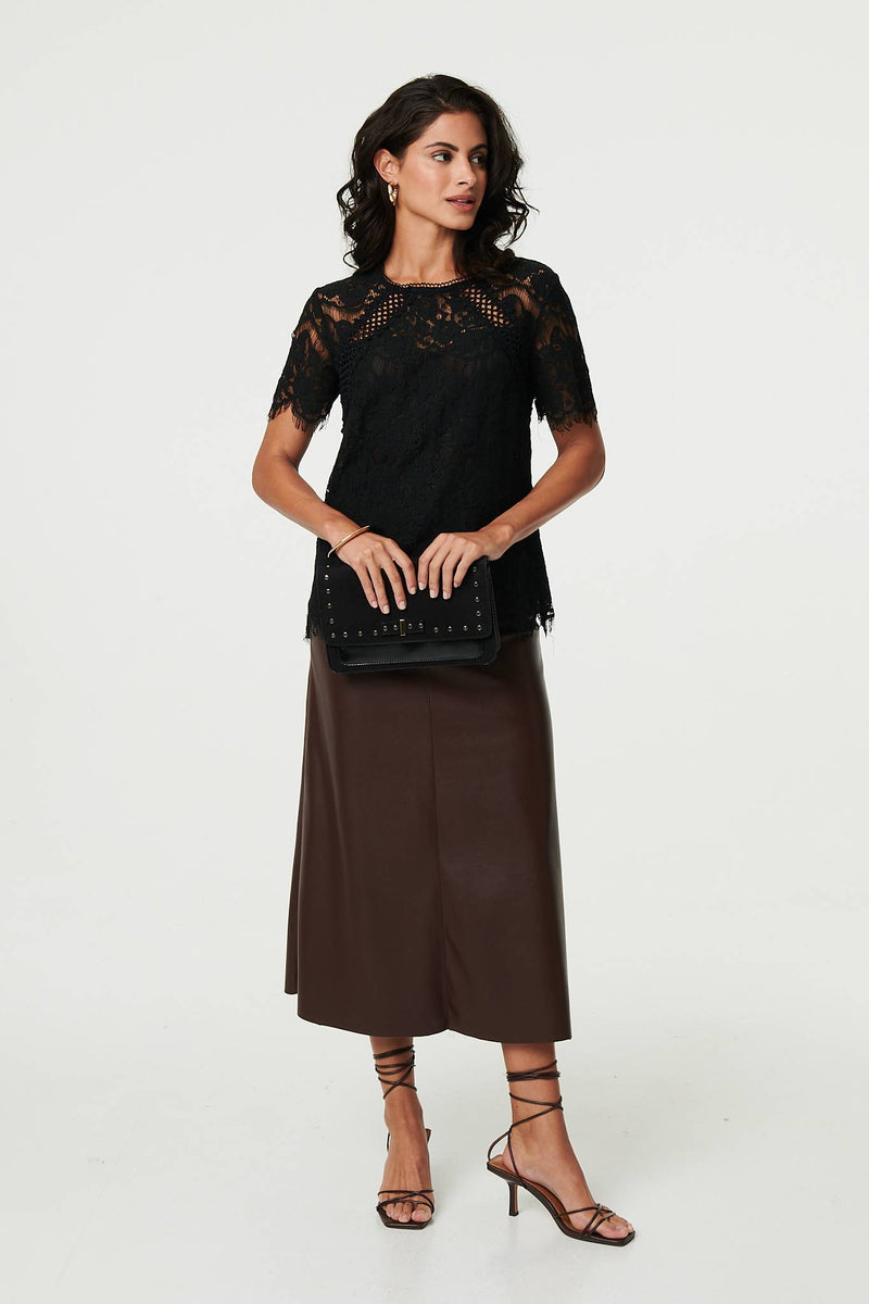 Lace Overlay Short Sleeve Blouse