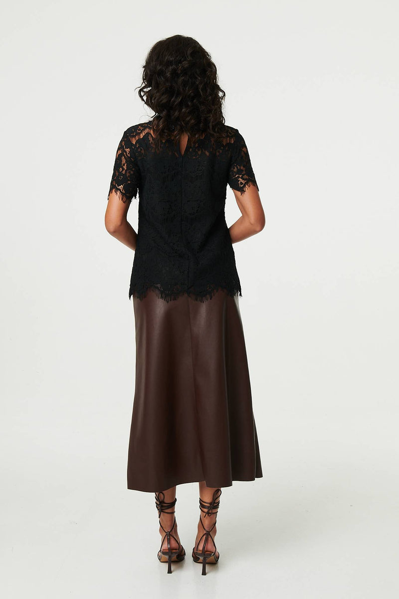 Lace Overlay Short Sleeve Blouse
