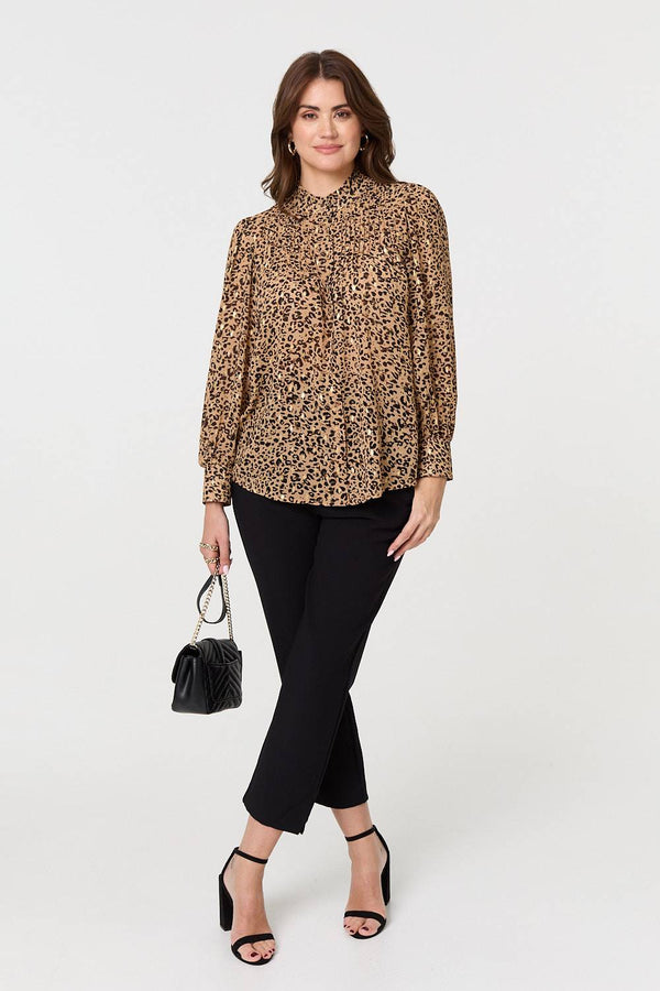 Animal Print High Neck Loose Fit Blouse