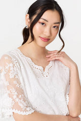 Broderie Anglaise Semi Sheer Peplum Top