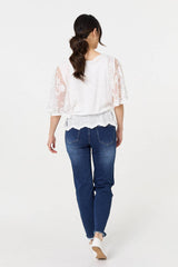 Broderie Anglaise Semi Sheer Peplum Top