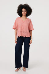 Broderie Anglaise Angel Sleeve Blouse